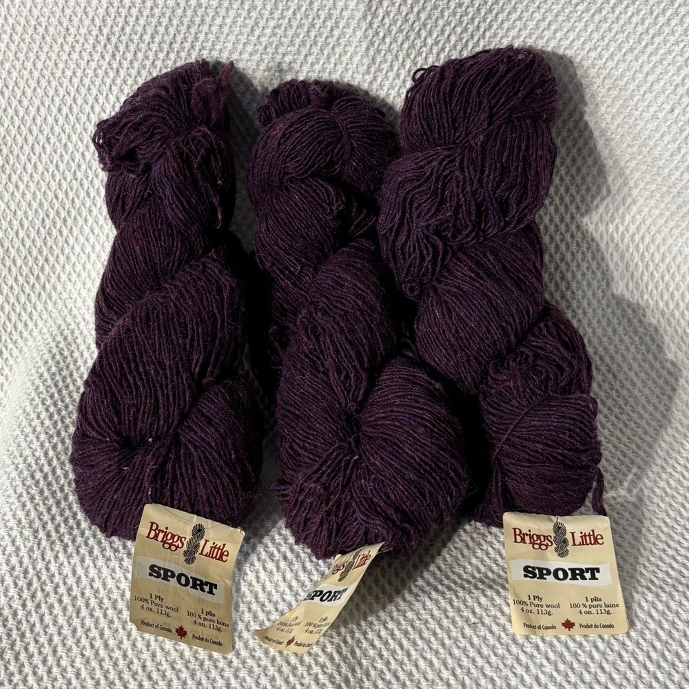 BRIGGS & LITTLE Sport Yarn - 3 skeins - Colour Mulberry NEW WITH TAG